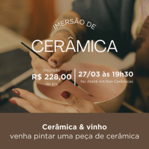 27/03/26 - Sexta às 19:30 - Cerâmica e vinho - venha pintar uma peça de cerâmica e você pode vir inspirada na páscoa